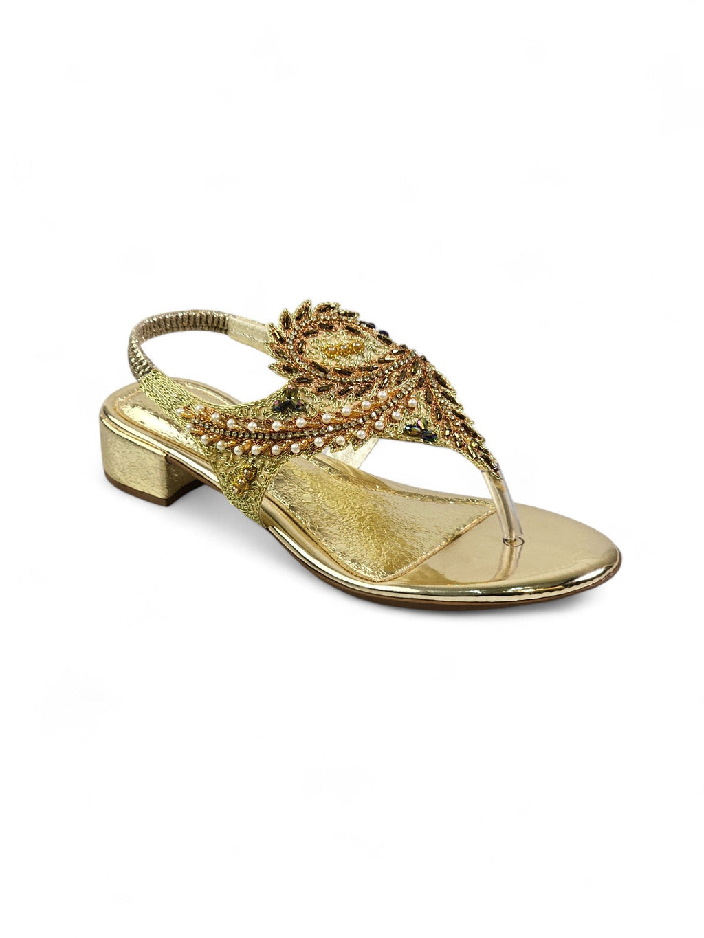 Aureda Golden Block Heels Sandal - Bilwani & Yakoob