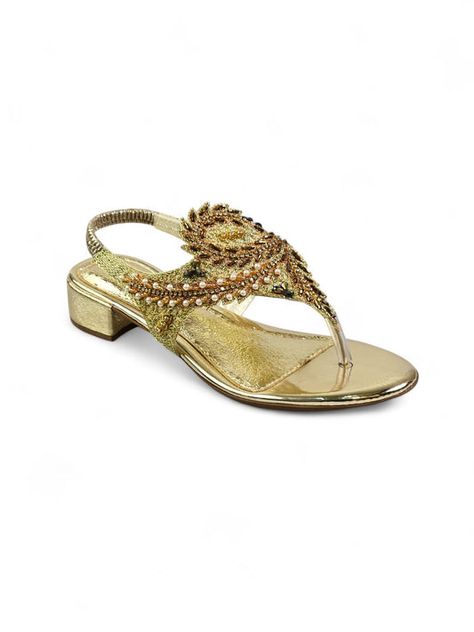 Aureda Golden Block Heels Sandal