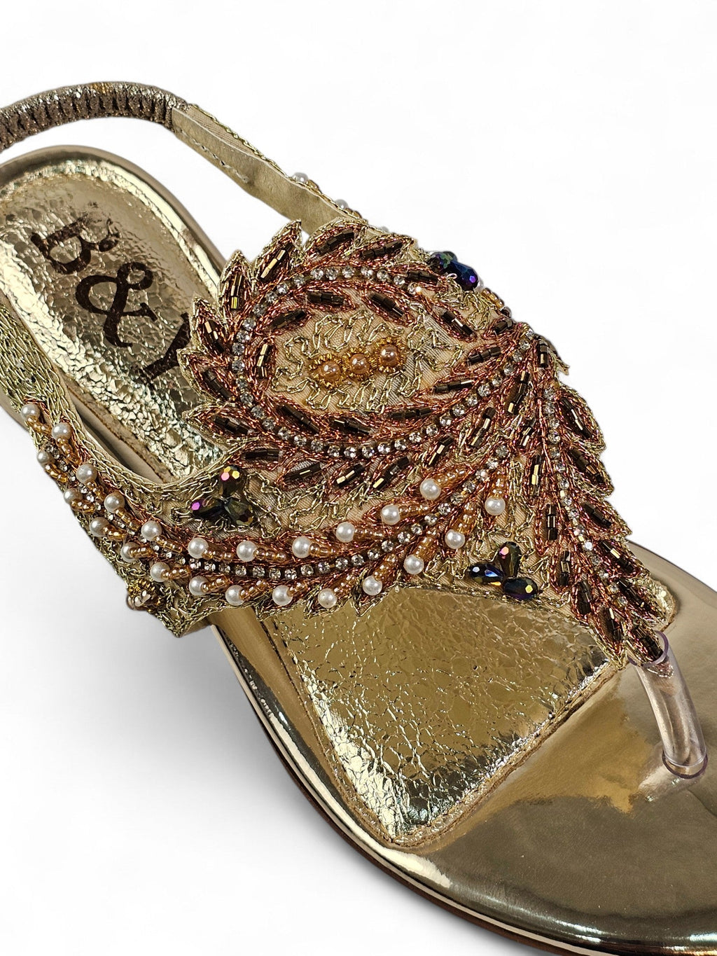 Aureda Golden Block Heels Sandal - Bilwani & Yakoob