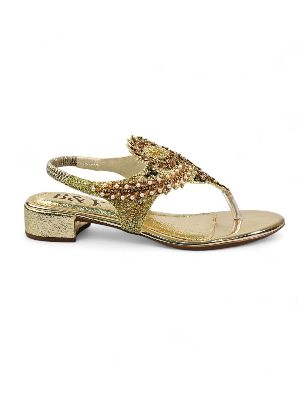 Aureda Golden Block Heels Sandal - Bilwani & Yakoob