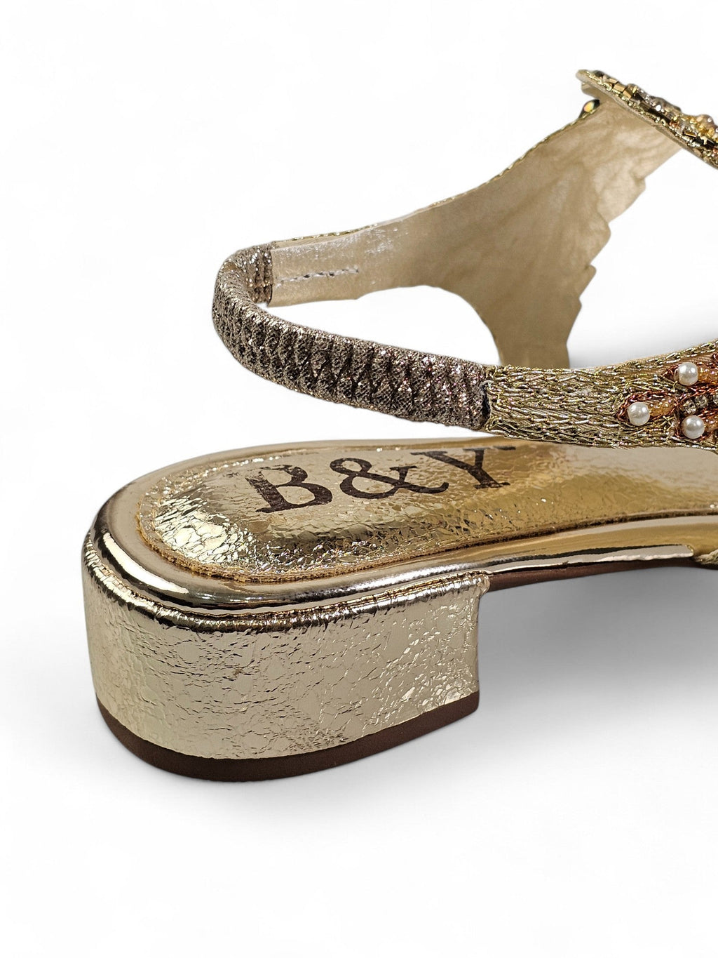 Aureda Golden Block Heels Sandal - Bilwani & Yakoob