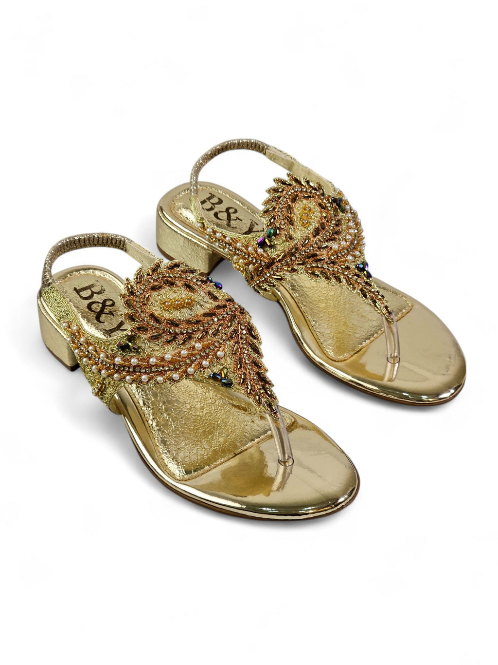 Aureda Golden Block Heels Sandal - Bilwani & Yakoob