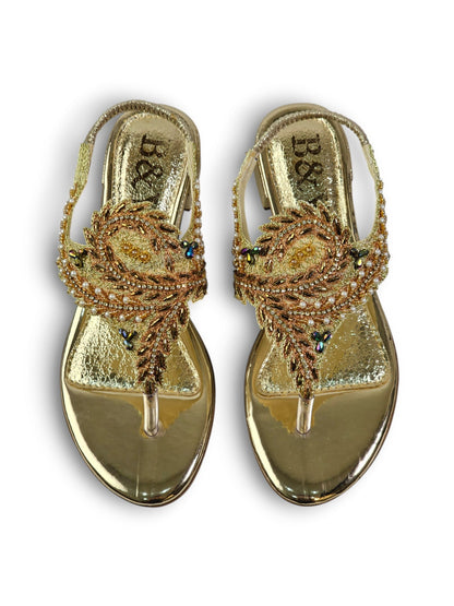 Aureda Golden Block Heels Sandal