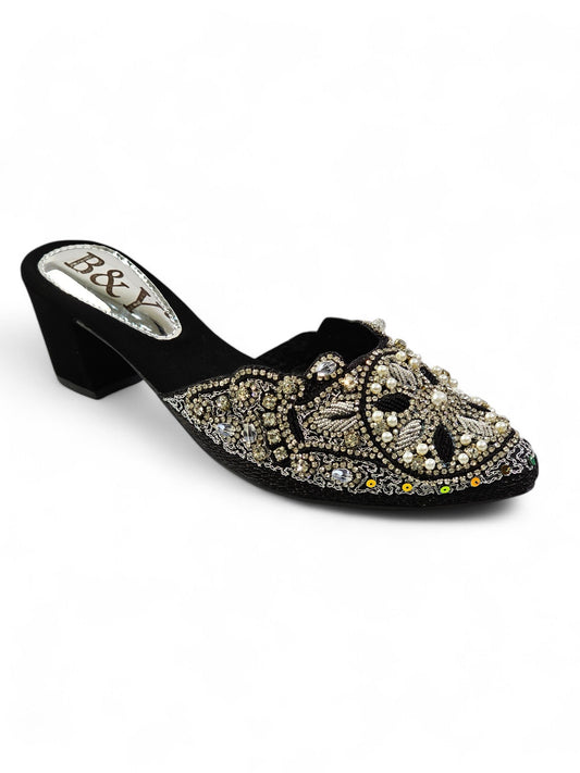 Zevela Black Mid Heel Mule