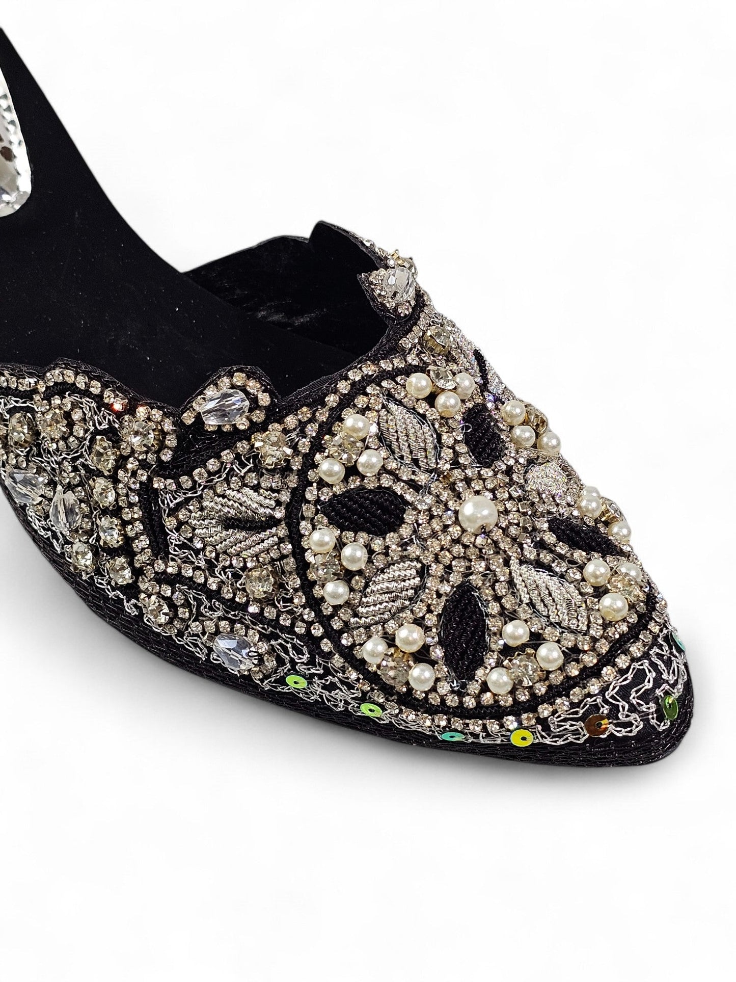 Zevela Black Mid Heel Mule