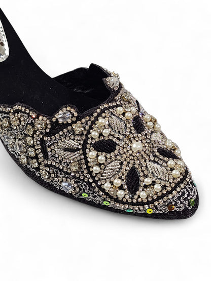 Zevela Black Mid Heel Mule