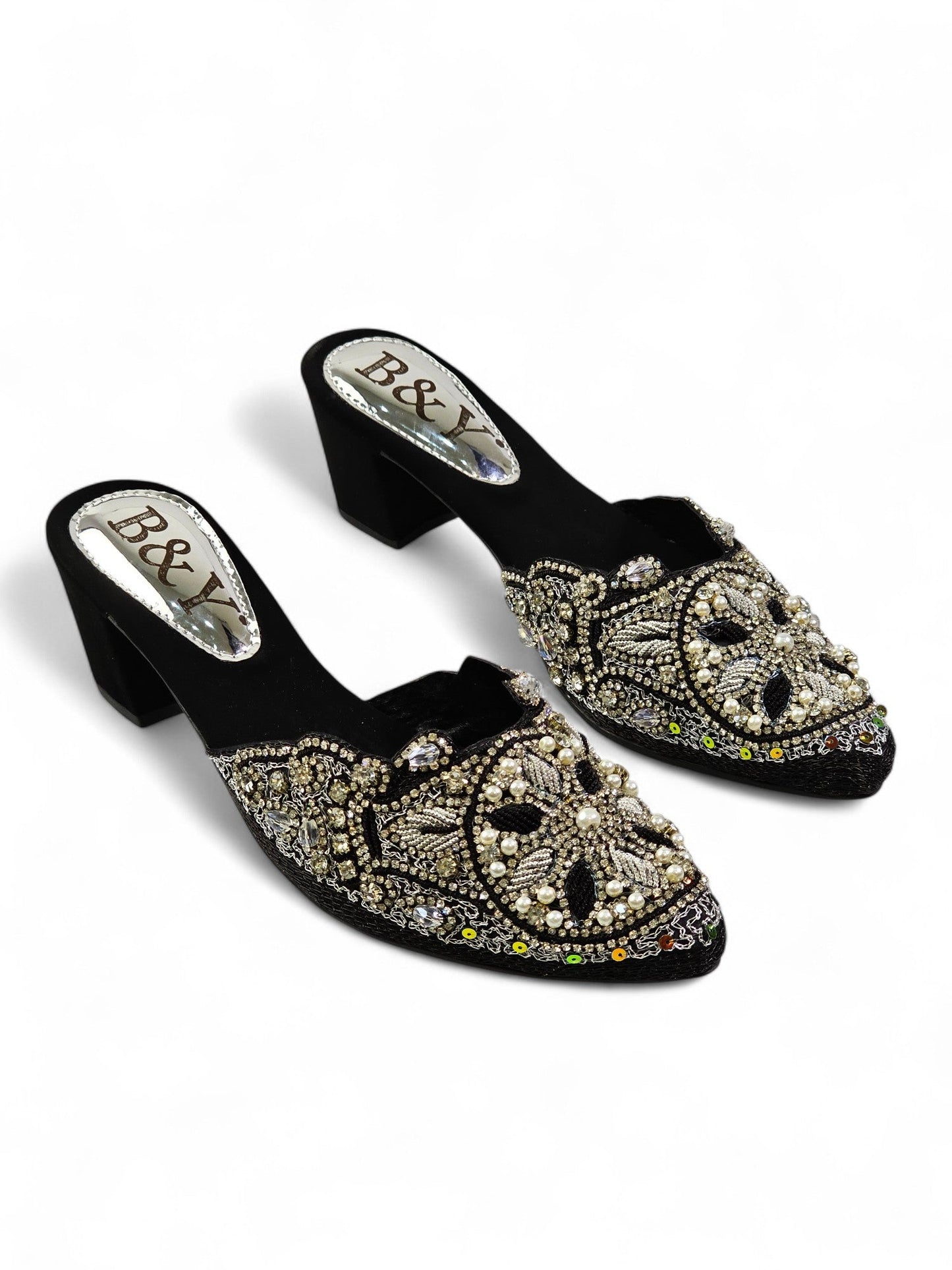 Zevela Black Mid Heel Mule