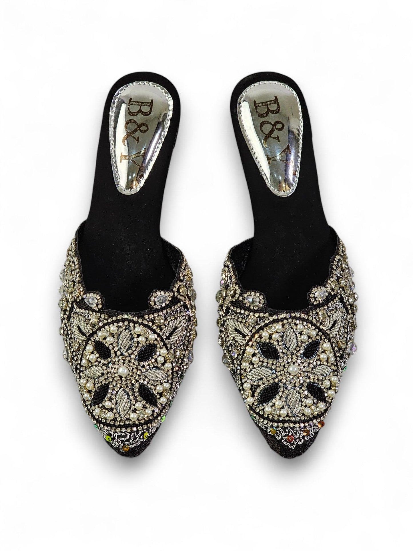 Zevela Black Mid Heel Mule