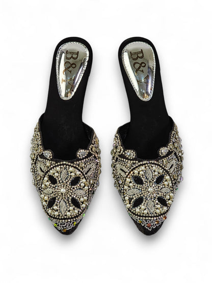 Zevela Black Mid Heel Mule