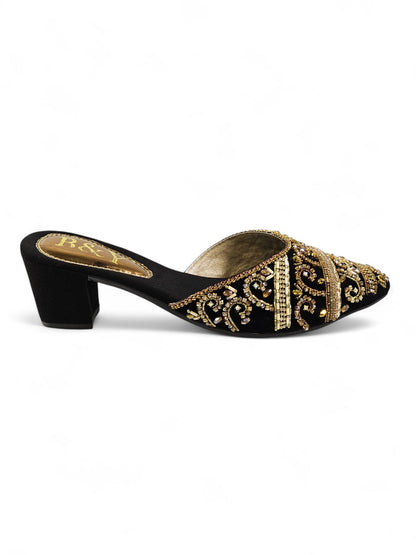 Hum Black Mid Heel Mule