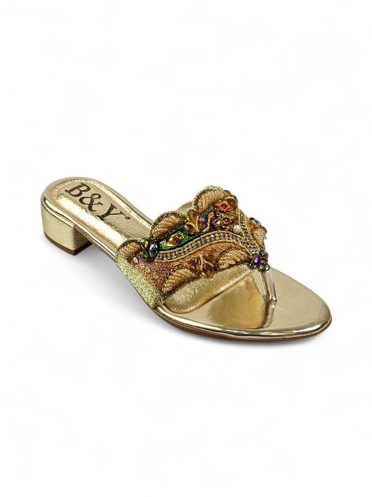 Sorique Golden Block Heel Flip-Flop