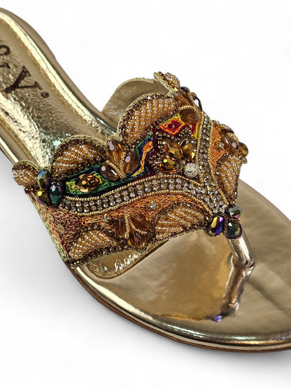Sorique Golden Block Heel Flip-Flop