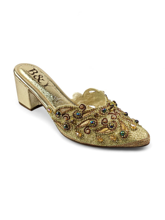 Serava Golden Mid Heel Mule