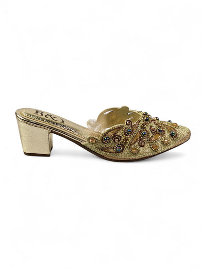 Serava Golden Mid Heel Mule