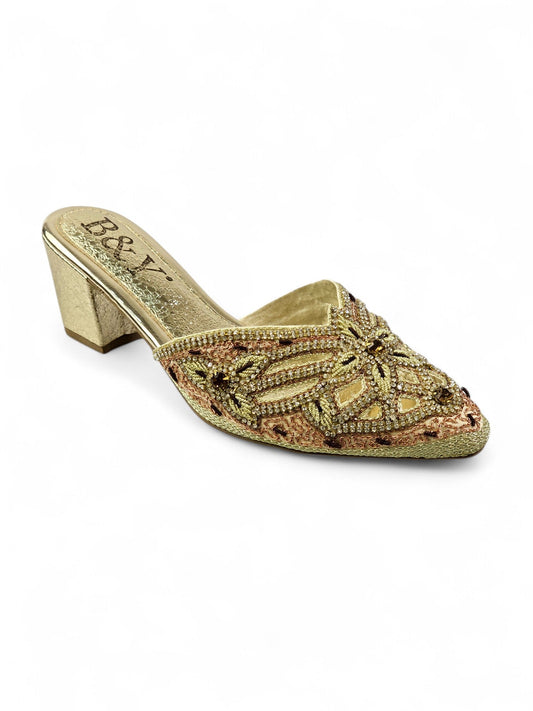 Delisse Golden Mid Heel Mule
