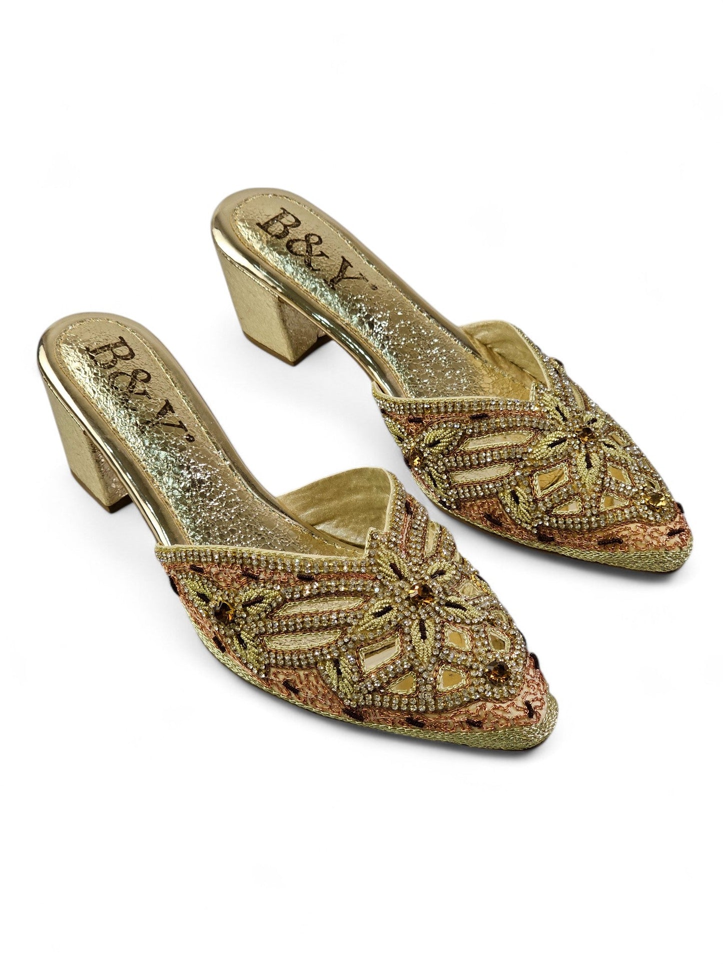 Delisse Golden Mid Heel Mule
