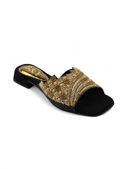 Silhouette Black Block Heel Slip-on Sandal
