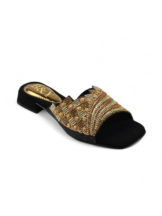 Silhouette Black Block Heel Slip-on Sandal
