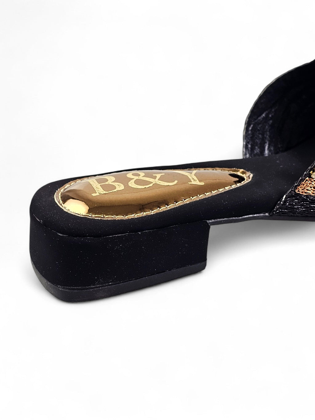 Silhouette Black Block Heel Slip On Sandals - Bilwani & Yakoob