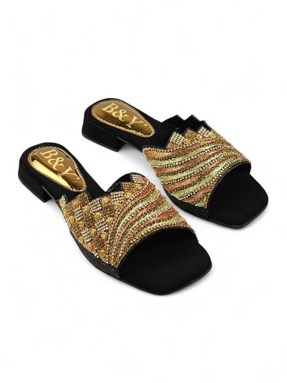 Silhouette Black Block Heel Slip-on Sandal
