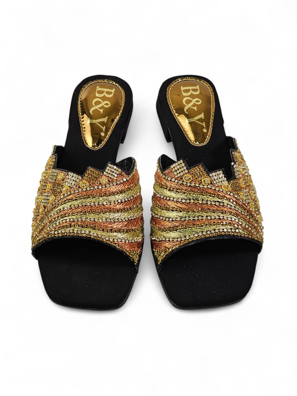 Silhouette Black Block Heel Slip On Sandals - Bilwani & Yakoob