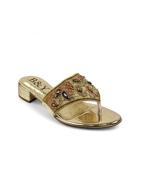 Aura Golden Block Heel Flip Flop - Bilwani & Yakoob