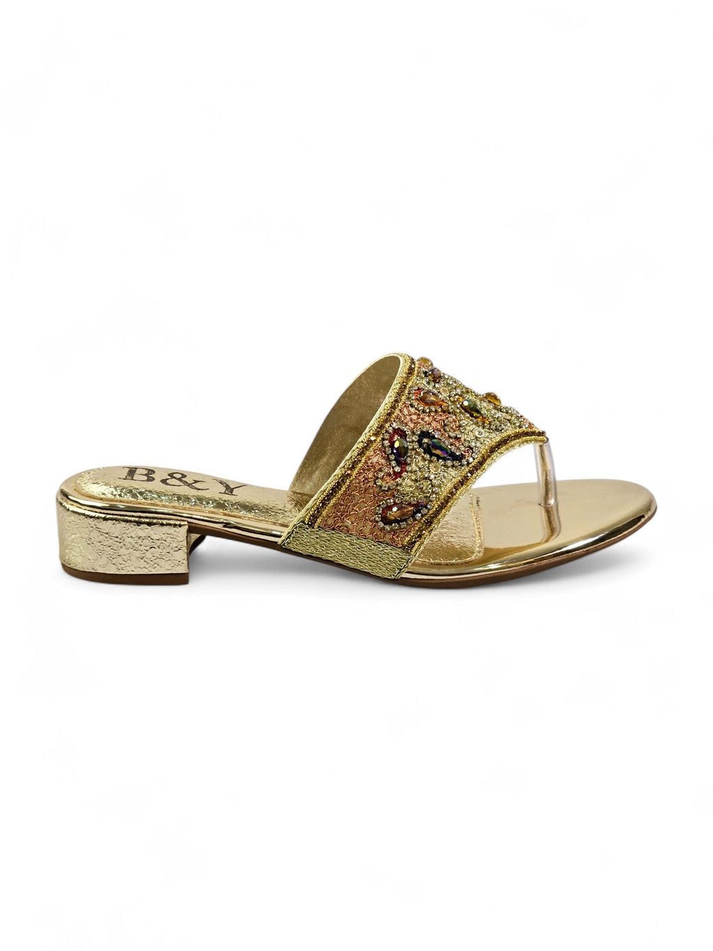 Aura Golden Block Heel Flip Flop - Bilwani & Yakoob