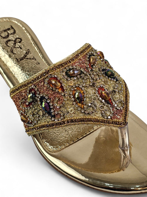 Aura Golden Block Heel Flip Flop - Bilwani & Yakoob