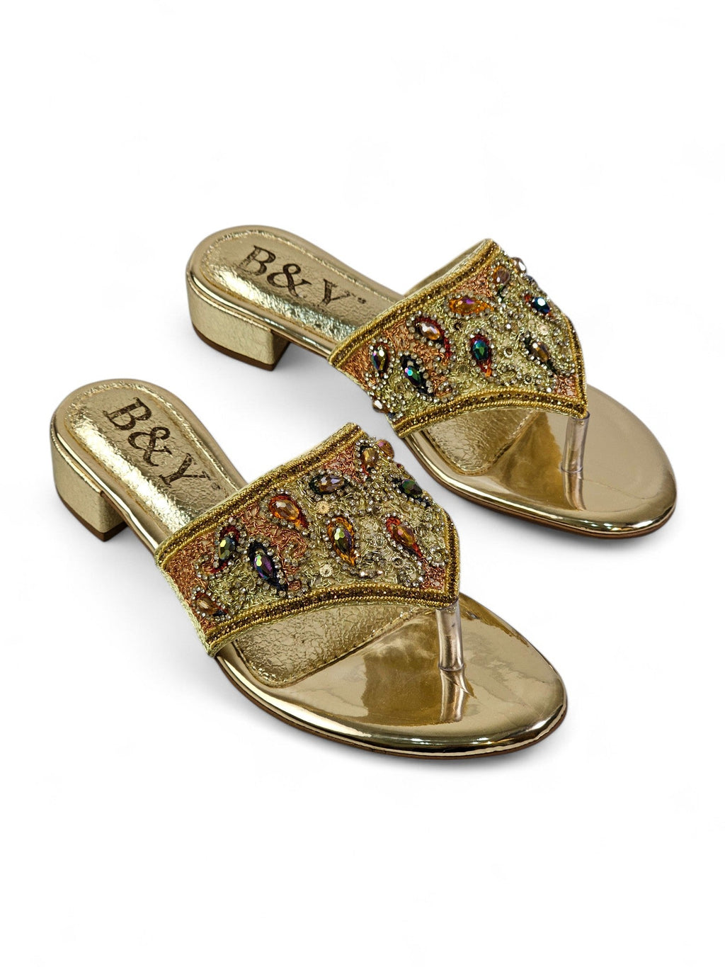 Aura Golden Block Heel Flip Flop - Bilwani & Yakoob