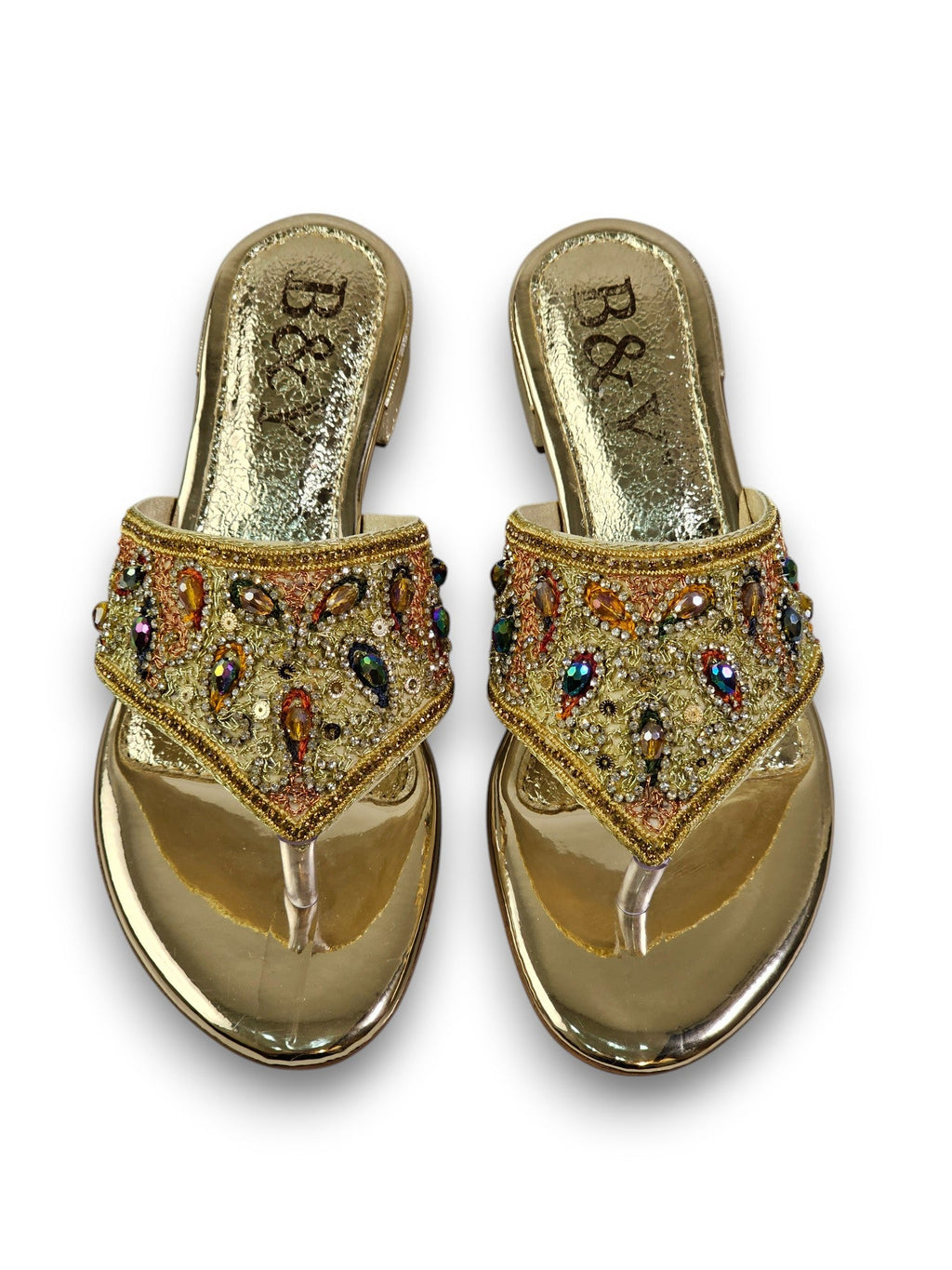 Aura Golden Block Heel Flip Flop - Bilwani & Yakoob