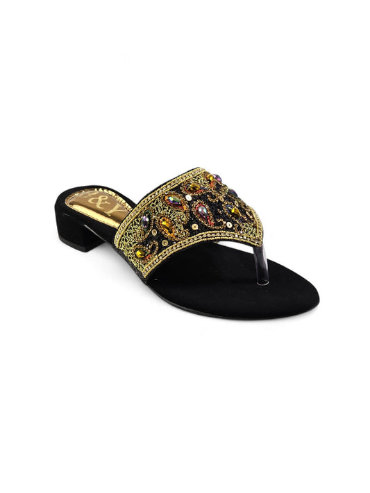 Aura Black Block Heel Flip-Flop