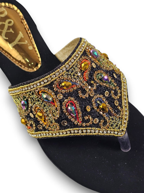 Aura Black Block Heel Flip Flop - Bilwani & Yakoob