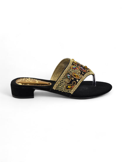 Aura Black Block Heel Flip-Flop