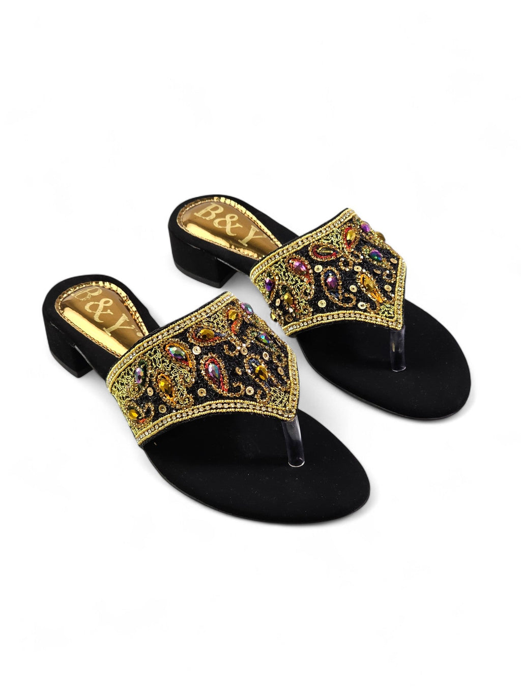 Aura Black Block Heel Flip Flop - Bilwani & Yakoob