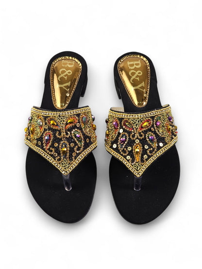 Aura Black Block Heel Flip-Flop