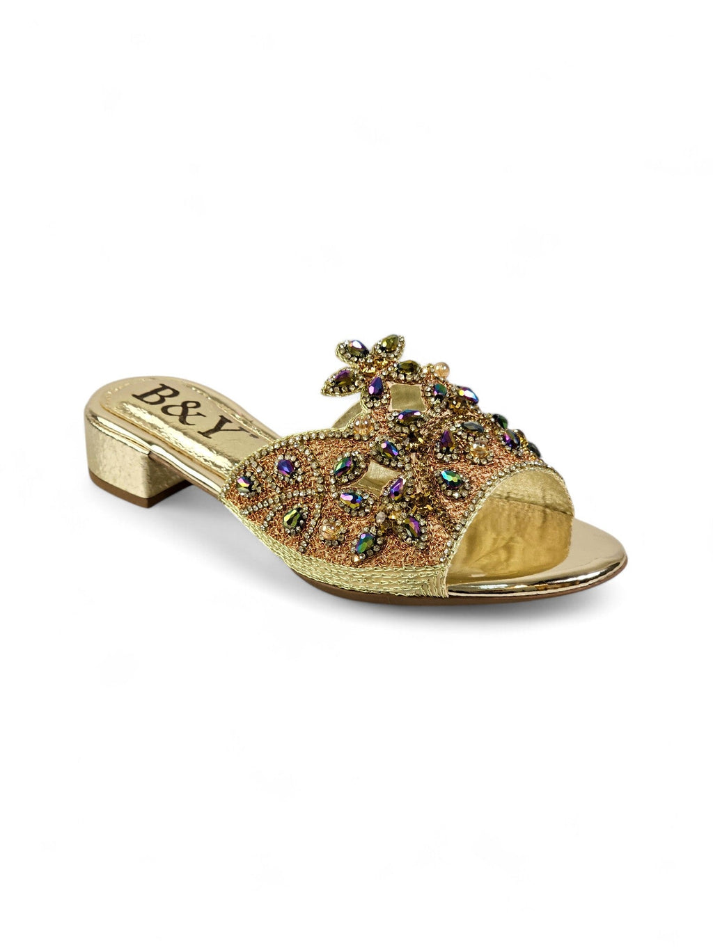 Saphila Golden Block Heel Slip On Sandal
