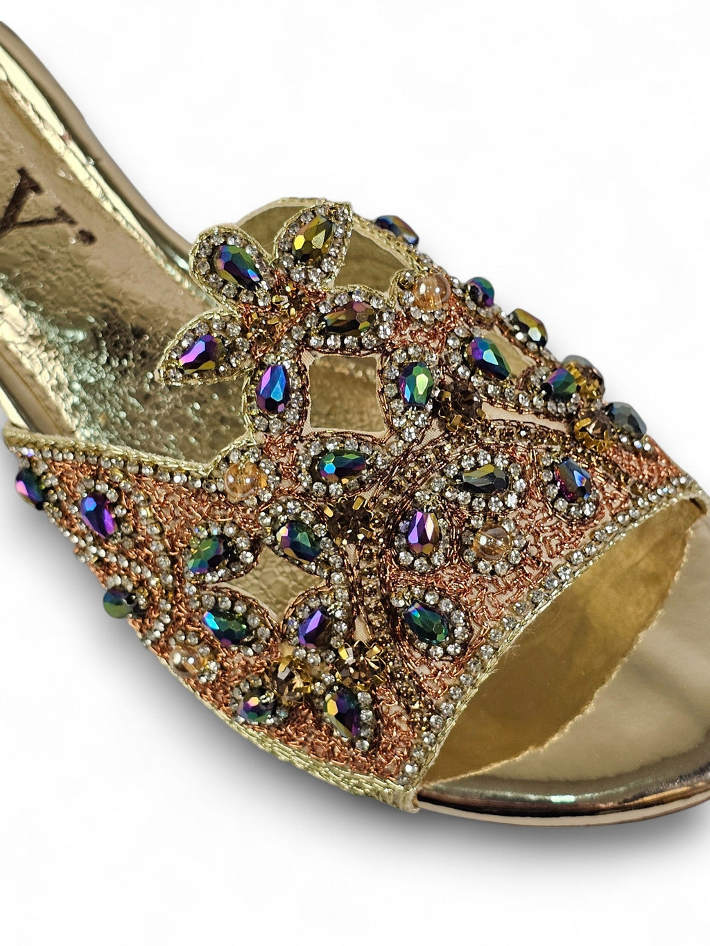 Saphila Golden Block Heel Slip On Sandal