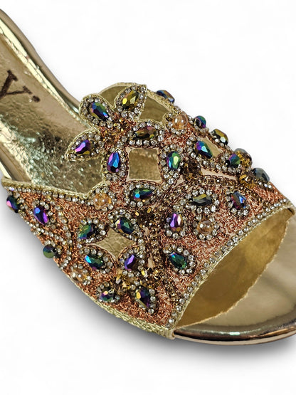 Saphila Golden Block Heel Slip-on Sandal