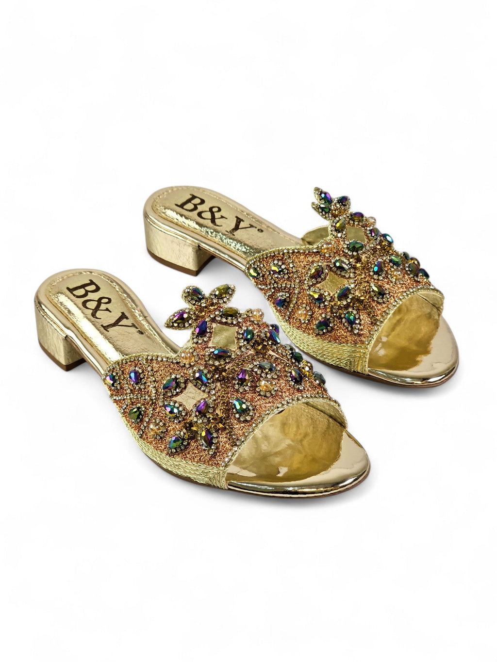 Saphila Golden Block Heel Slip On Sandal