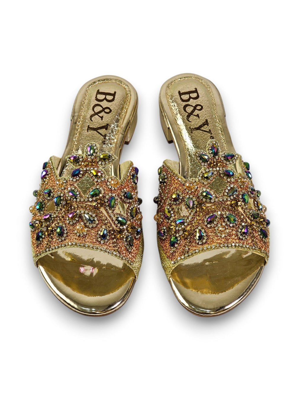 Saphila Golden Block Heel Slip On Sandal