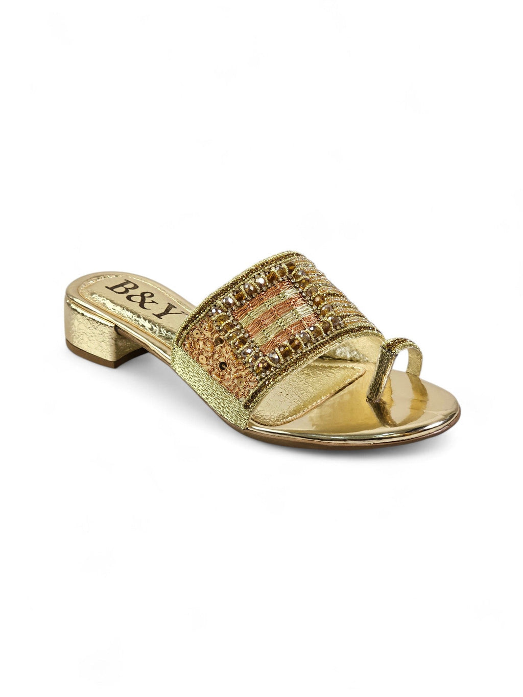 Bespoke Golden Block Heel Slip On Sandal - Bilwani & Yakoob