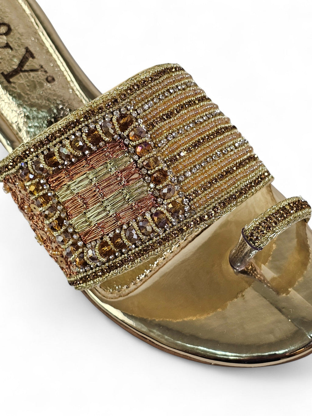 Bespoke Golden Block Heel Slip On Sandal - Bilwani & Yakoob