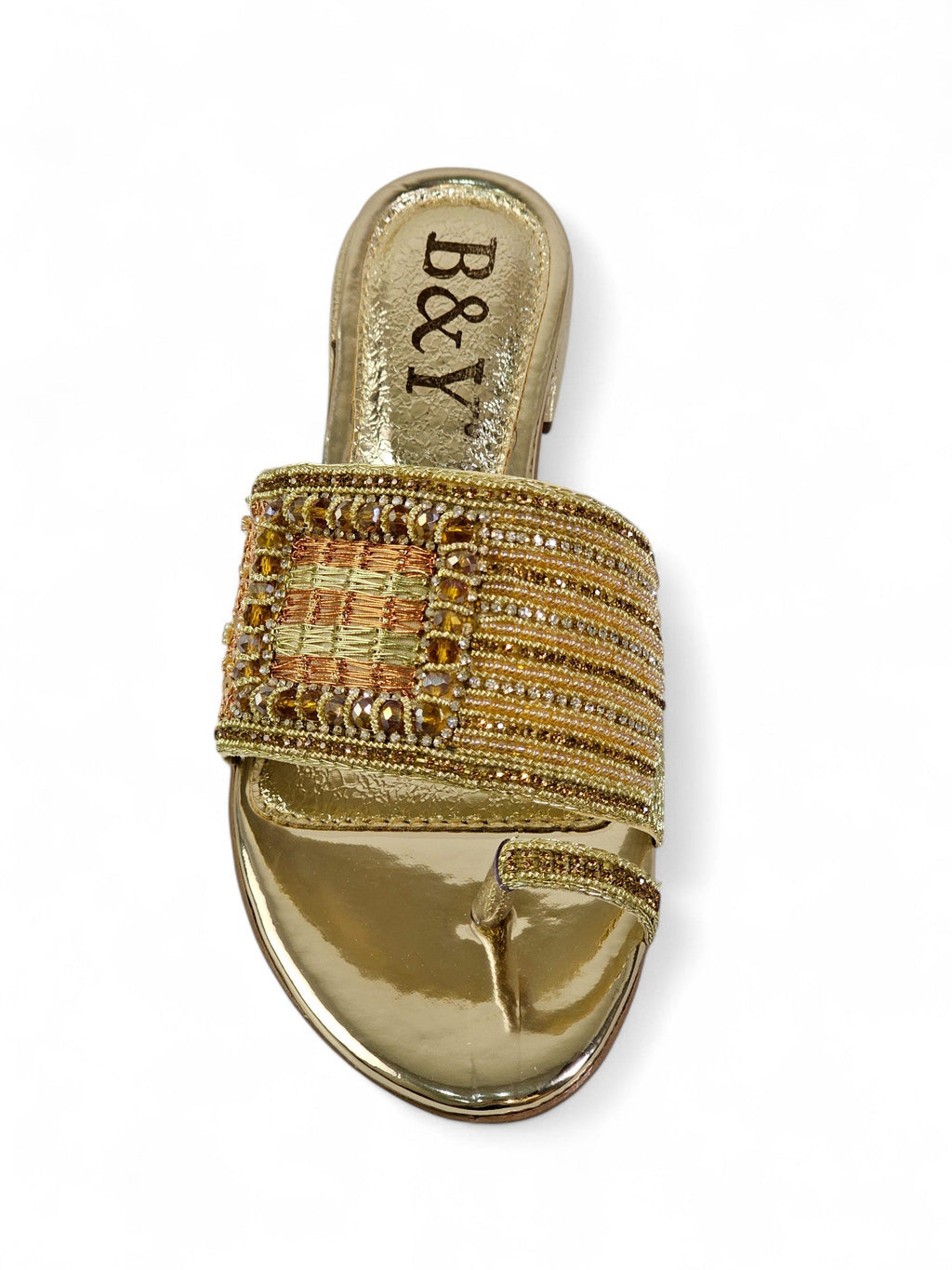 Bespoke Golden Block Heel Slip On Sandal - Bilwani & Yakoob
