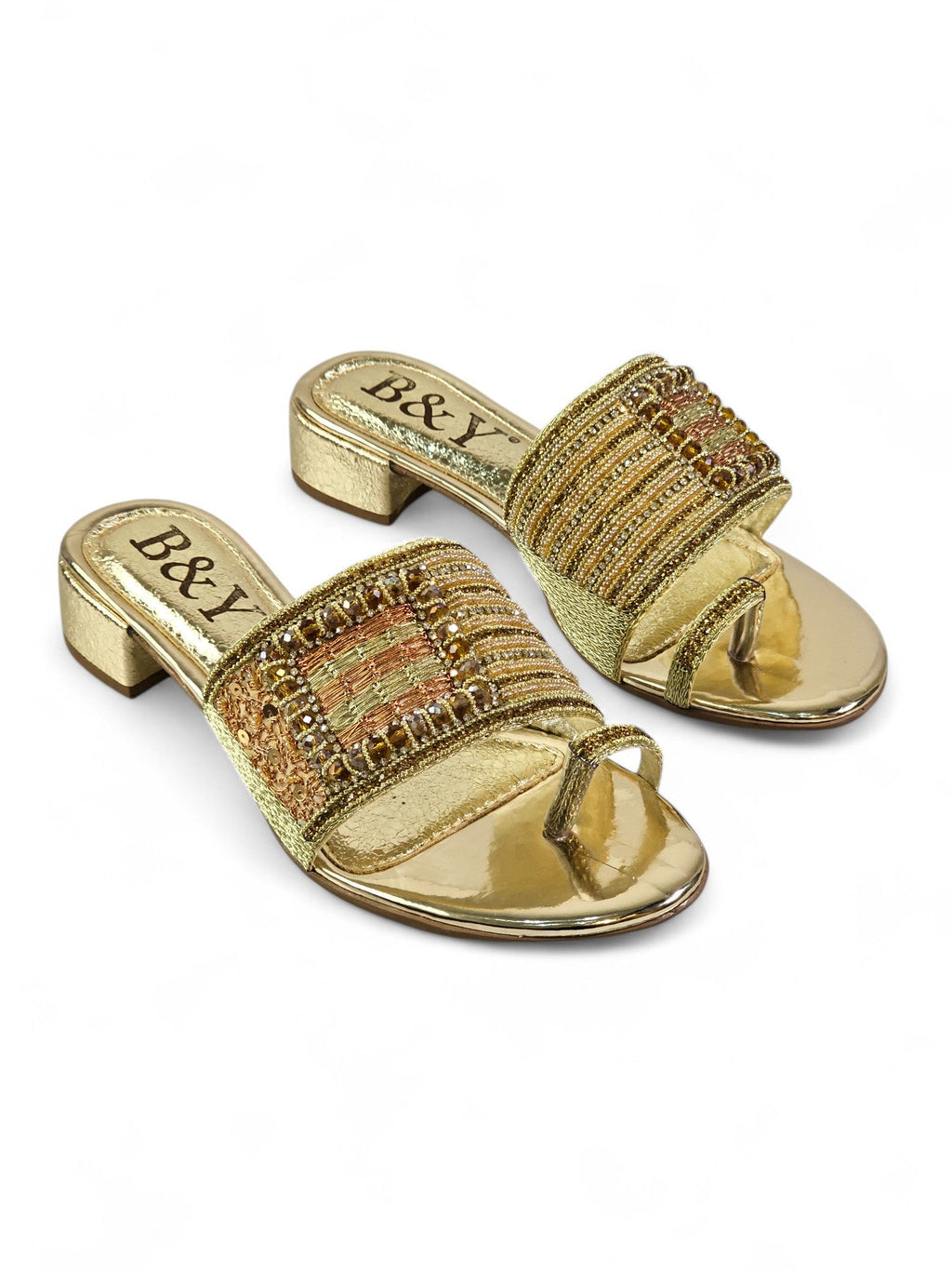 Bespoke Golden Block Heel Slip On Sandal - Bilwani & Yakoob