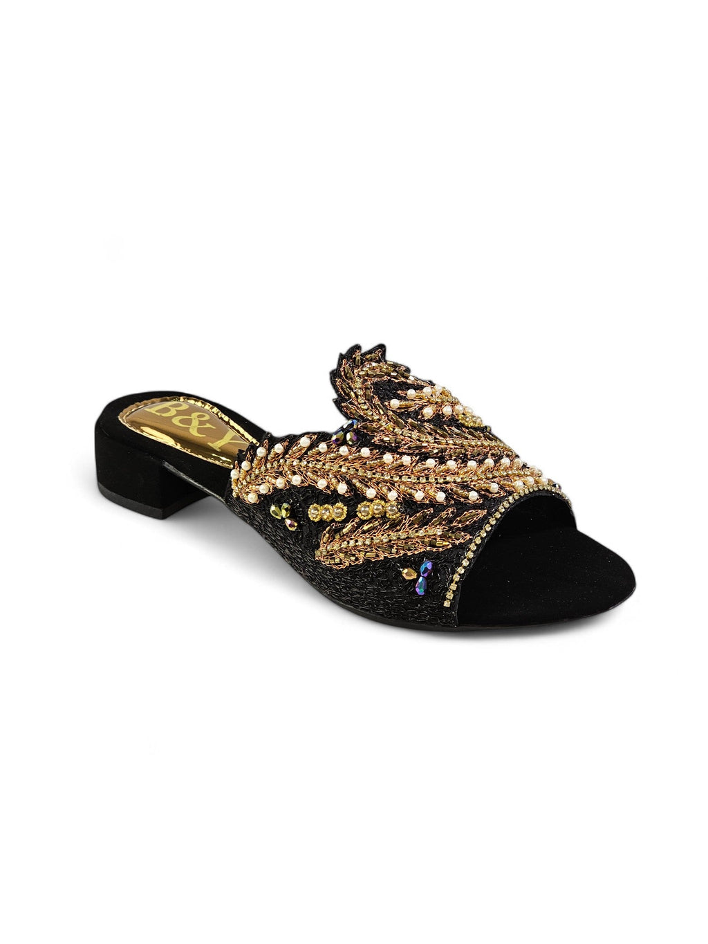 Nest Black Block Heel Slip On Sandal - Bilwani & Yakoob