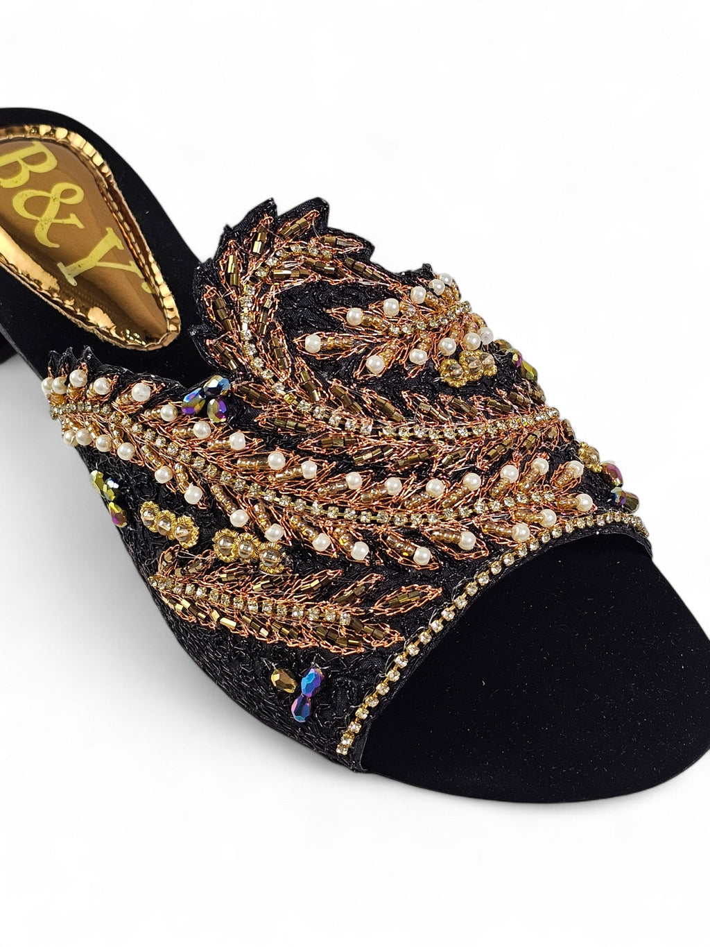 Nest Black Block Heel Slip On Sandal - Bilwani & Yakoob