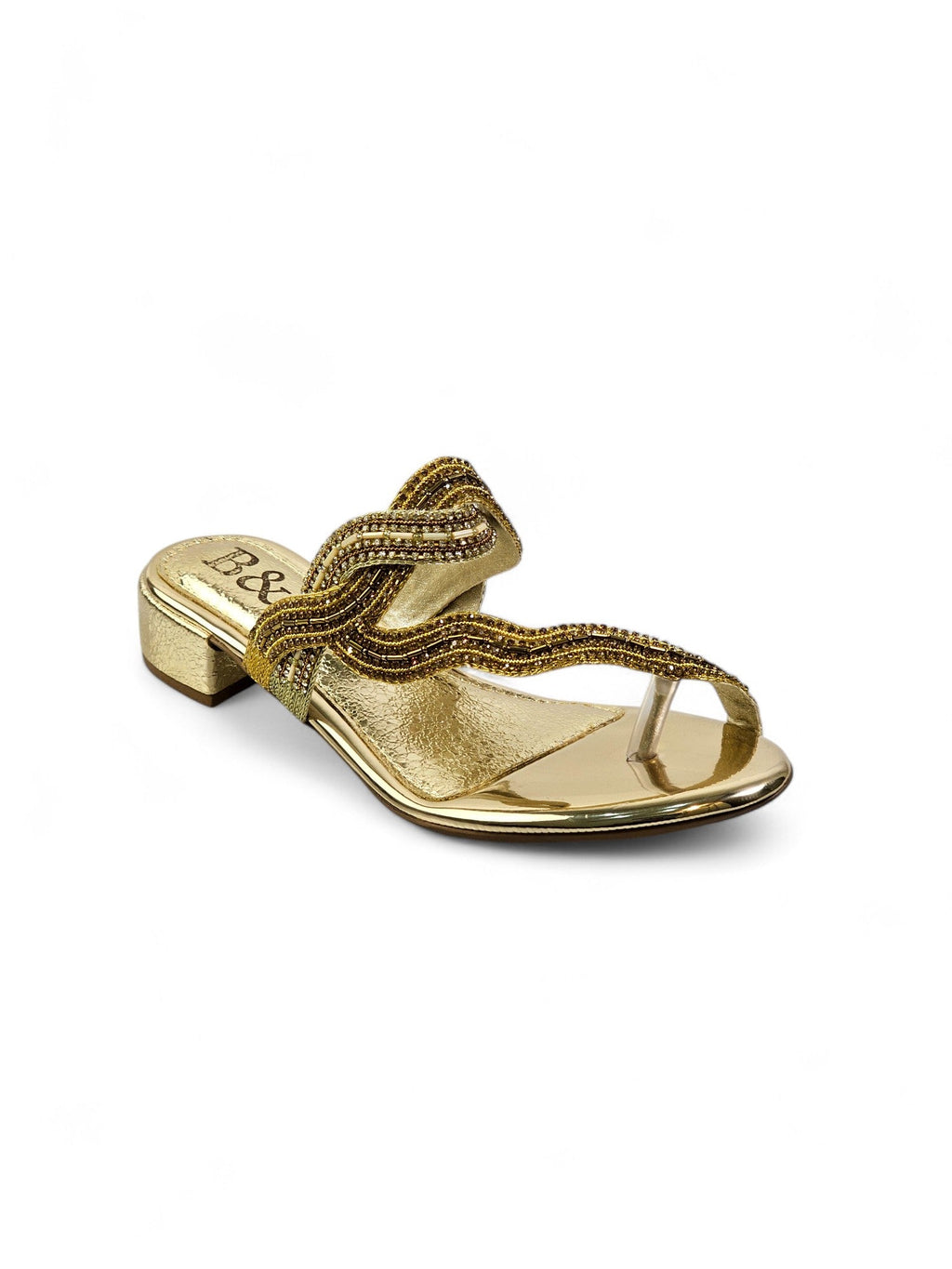 Beat Golden Block Heel Slip On Sandal - Bilwani & Yakoob