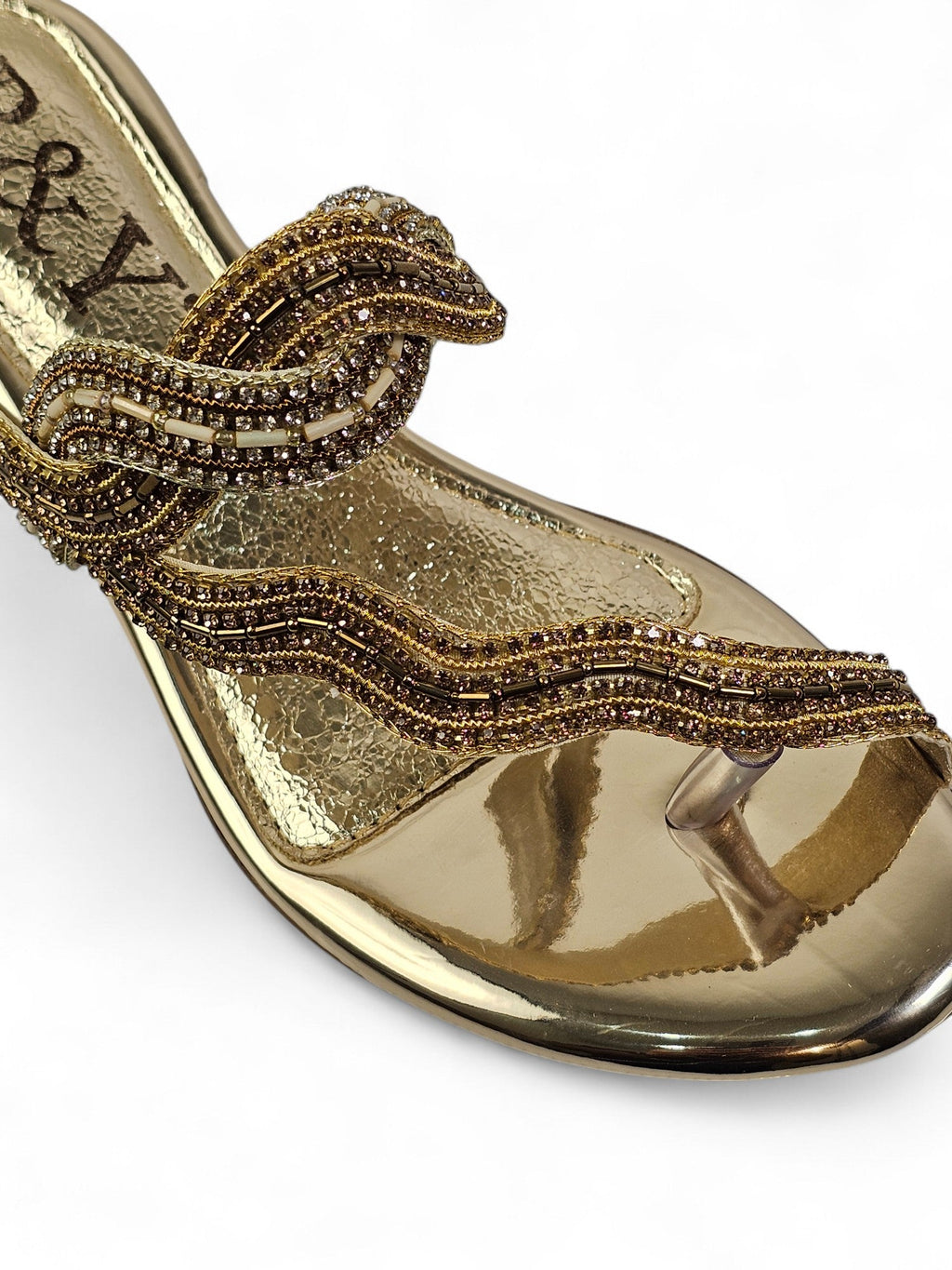 Beat Golden Block Heel Slip On Sandal - Bilwani & Yakoob