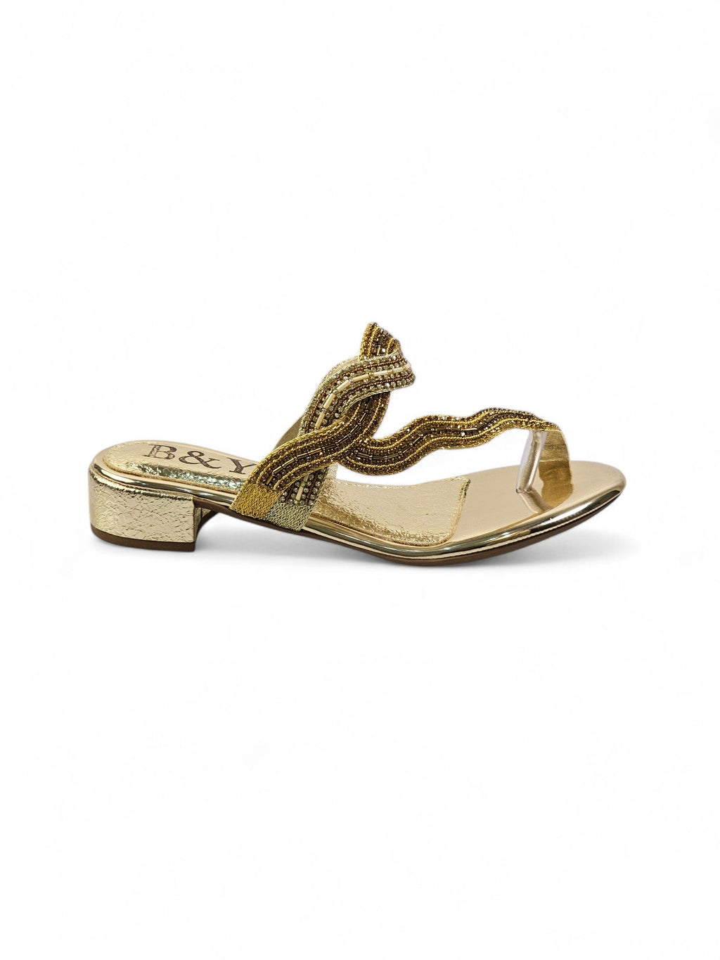 Beat Golden Block Heel Slip On Sandal - Bilwani & Yakoob