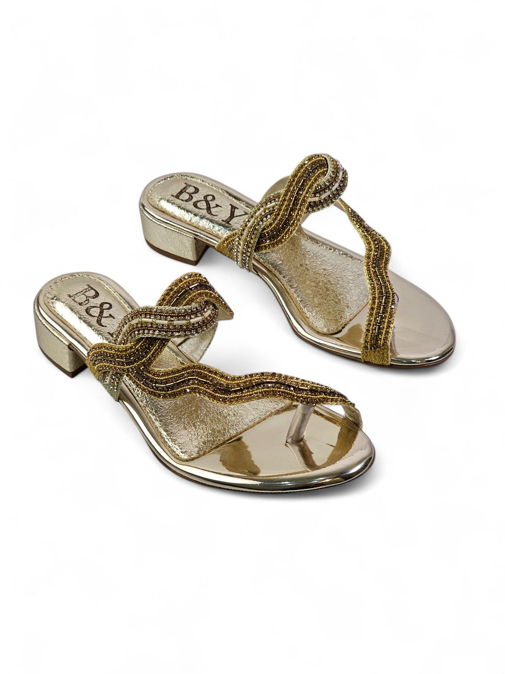 Beat Golden Block Heel Slip On Sandal - Bilwani & Yakoob